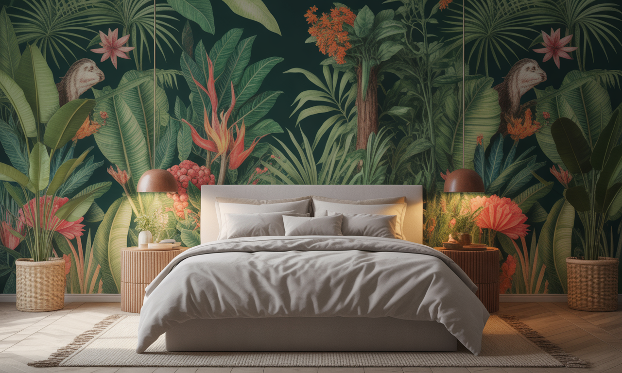 transformez votre chambre en un véritable oasis de verdure avec le papier peint jungle. alliez élégance et exotisme pour un espace apaisant et tendance. osez cette décoration audacieuse et assurez-vous un succès stylistique garanti !