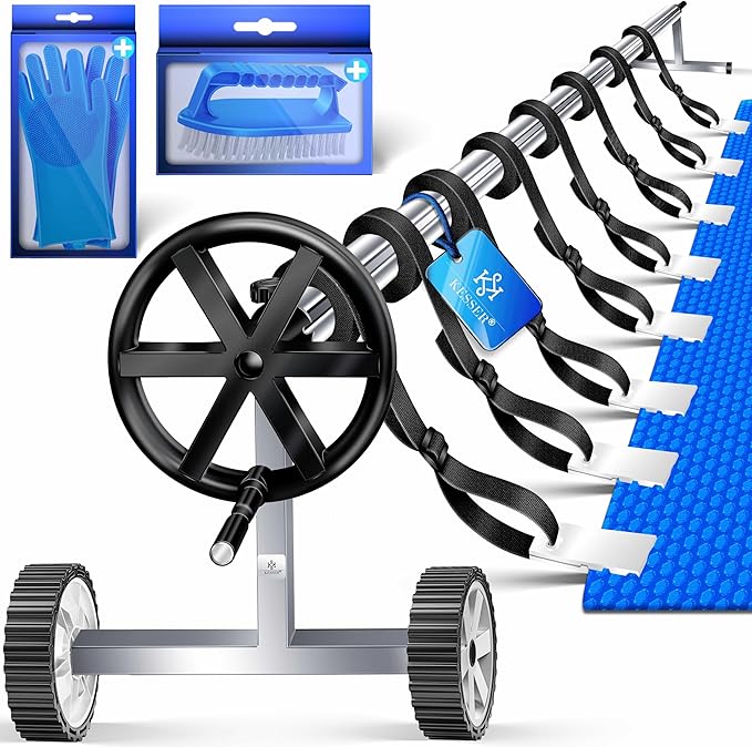 KESSER® Enrouleur de bâche de Piscine Premium | Système d'enroulement 3 m-5,70 m | avec Roues | pour bâche Solaire | Enrouleur Mobile | Sangles fournies, Argent Noir